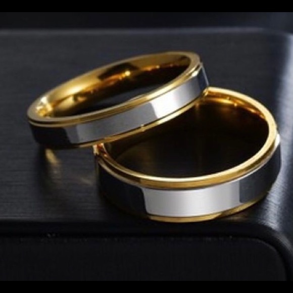 Wedding ring set, 18k gold plated, sizes 9 & 10 - Picture 1 of 4